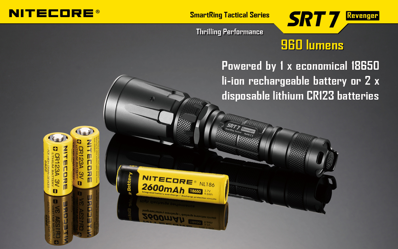 Nitecore SRT7GT Flashlight  w/NL186 2600mAh Rechargeable 18650 Battery Combo 
