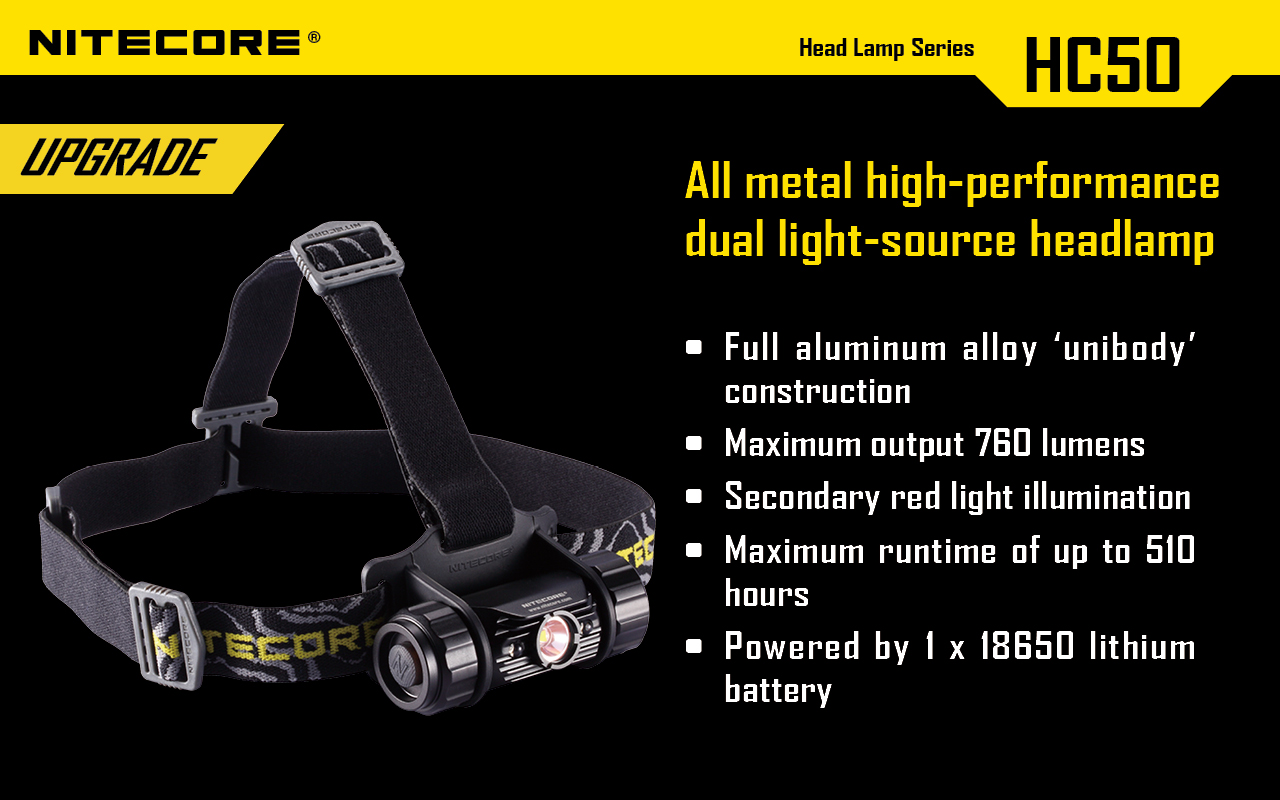 Lampe frontale puissante rechargeable Nitecore HC50 LED