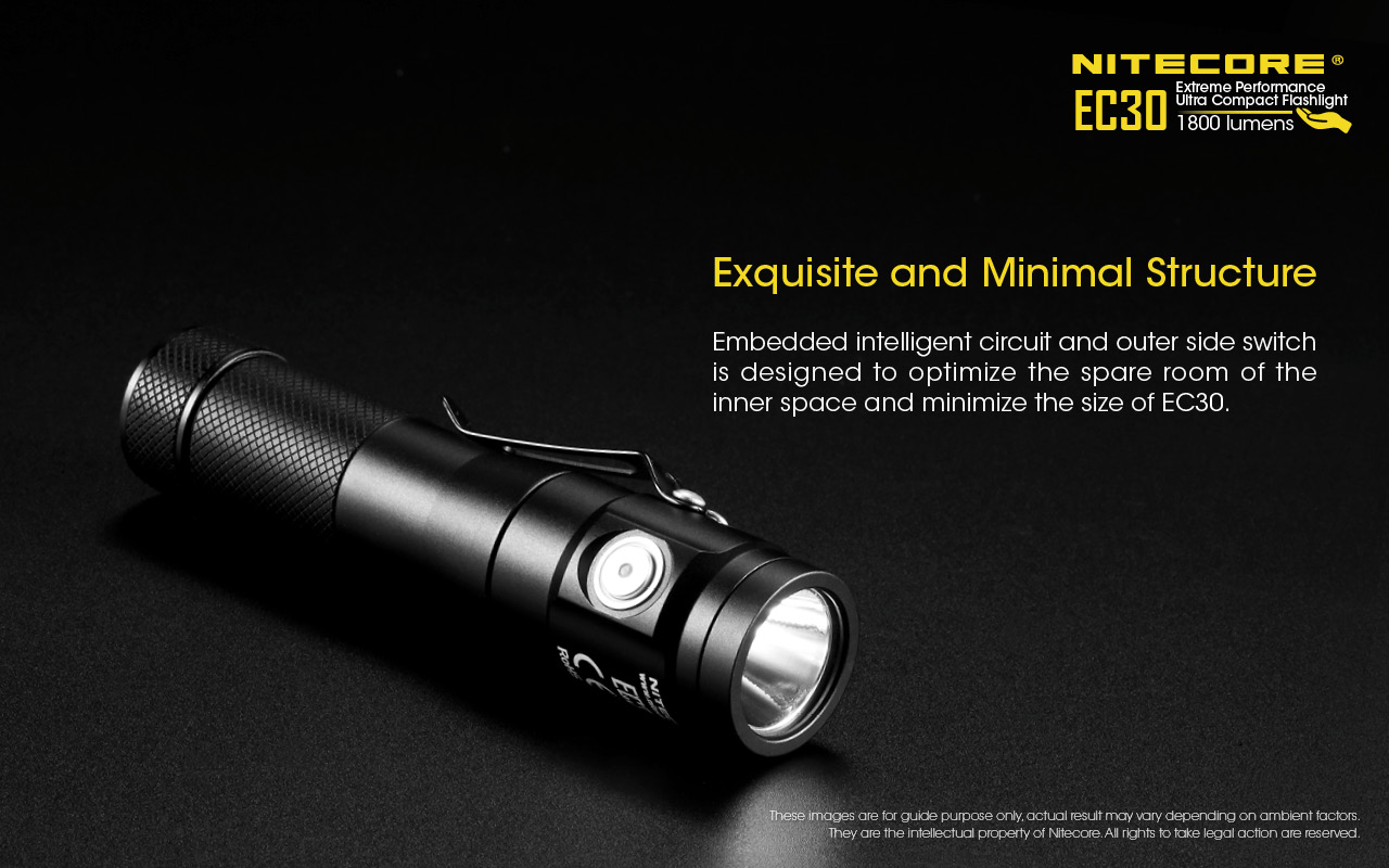 NITECORE EC30 1800 Lumen Ultra Compact Flashlight w/ IMR 18650 Battery & Charger 