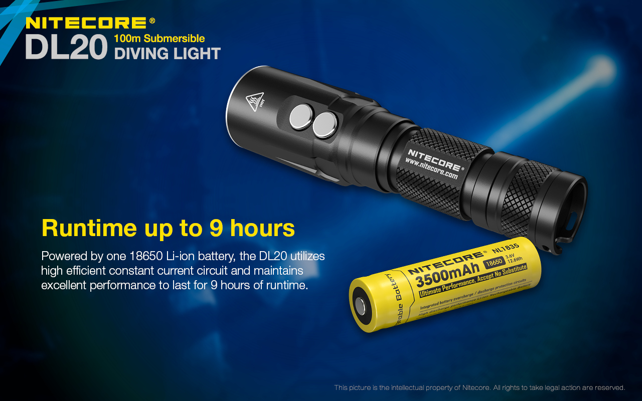 UI2 Charger and LumenTac Battery Organizer Nitecore DL20 100m Submersible 1000 Lumen Dive Light with Red Light and 2X Premium Rechargeable Batteries 
