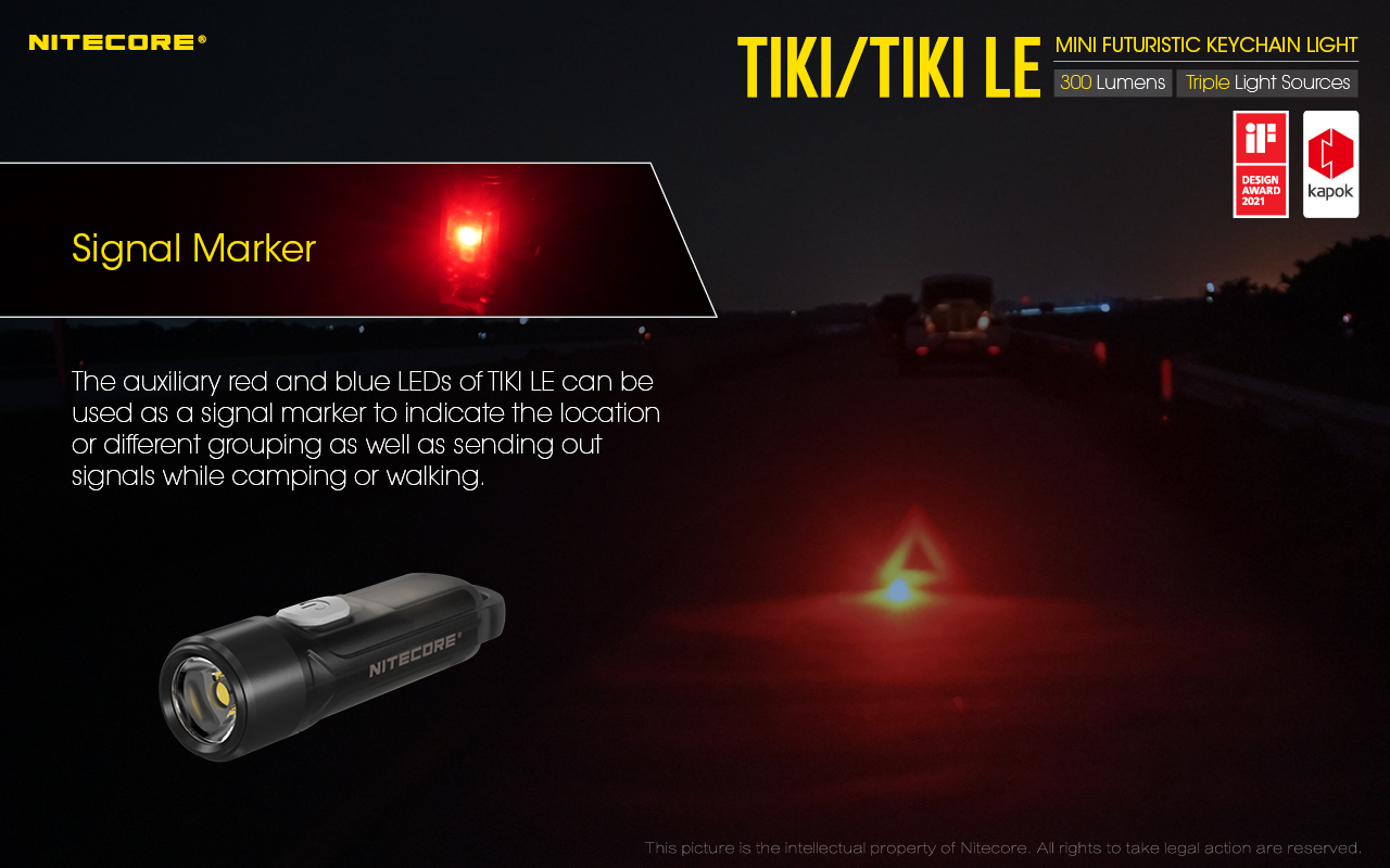 NITECORE TIKI LE 300 Lumen USB Rechargeable Keychain Flashlight aux Red/Blue LED