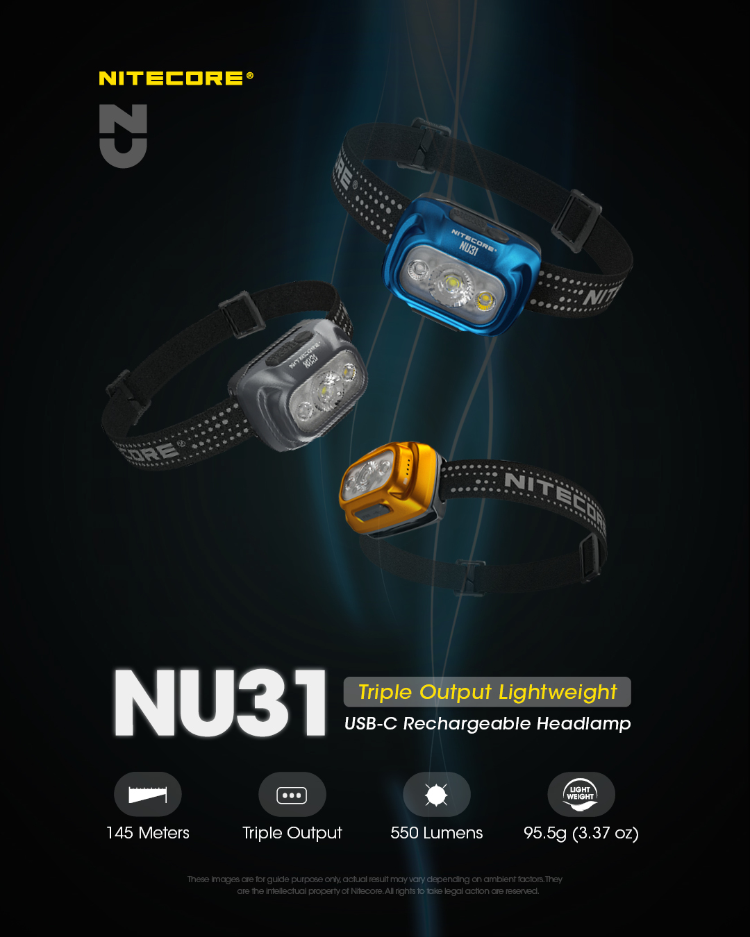 Nitecore - NU31 - Naranja Tangelo - Linterna frontal recargable por USB -  550 lumenes y 145 metros - Linterna Led