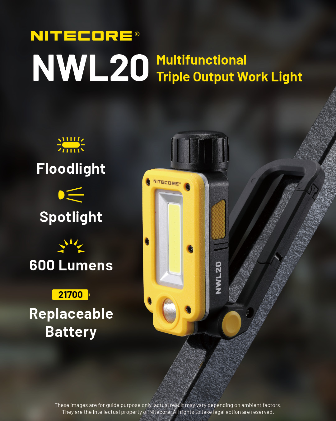 Nitecore - NWL20 - Torcia da Lavoro a Triplo Output - 600 Lumens e